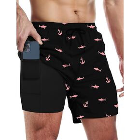 Buauty Mens Swim Trunks with Compression Liner 5 Inch Inseam Swim Shorts Quick Dry Mens Swimsuit Board Shorts with Pockets