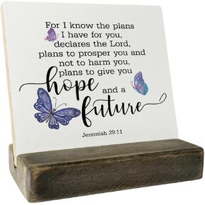 Christian Quote Wood Plaque Gift, Jeremiah 29:11- For I Know the Plans I Have For You, Plaque with Wooden Stand, Meaningful Wood Sign Plaque Gift, Bible Verse Gift Wood Sign, Christian Home Décor
