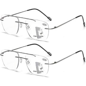 XINGNIAN 2 Pairs Classic Rimless Progressive Reading Glasses Blue Light Blocking Oversized Multifocal Readers