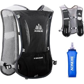 TRIWONDER Hydration Pack Backpack 5L Marathoner Running Race Hydration Vest (Black - with a Water Bottle(500ml))