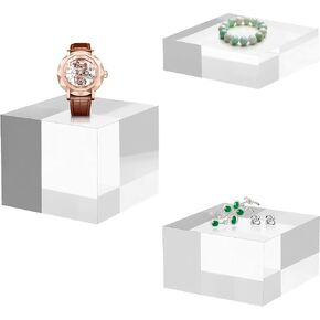 Acrylic Display Stands, 3 Graduated Sizes Acrylic Block Riser for Displaying Collection, Crystal Clear Acrylic Cube Pedestals for Jewelry Glass, Gem and Collectables, 1set
