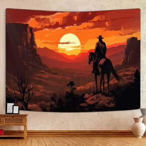 iTapnoom Western Dusk Sunset Tapestry Wall Hanging, Mid Century Desert Horse Sunset Wall Tapestry, Southwest Wild Style Wall Decor Tapestries for Bedroom Living Room Dorm, 60x40 inch