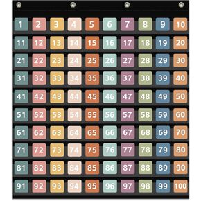 ANCOMEDO 120 Pockets Hundred Pocket Chart with 150 Pieces Double-Sided Number Cards,Number Pocket Chart for Kids Classroom Home Counting and Organizer (Black-120 Pockets)