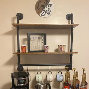 MAIKAILUN Industrial Pipe Shelving, Iron Pipe Shelves Bathroom Shelves with Towel bar, Rustic Metal Pipe Floating Shelves, Pipe Shelf Wall Mounted with Hooks for Coffee Bar Kitchen(36" 2Tiers)