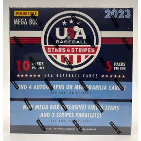 Panini 2023 Stars & Stripes Baseball Trading Card MEGA Box [6 Packs, 4 Autograph OR Memorabilia Cards] Team USA