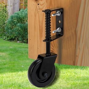 4.3 Inch Heavy Duty Fence Gate Wheel with Universal Mount Plate, Spring Loaded Gate Caster Wheel for Wooden or Metal Gate, Hard Rubber Swivel Caster(Black, 1 Pack)