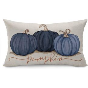 DFXSZ Fall Pillow Covers 12x20 Inch Fall Autumn Thanksgiving Ink Painting Blue Pumpkins Lumbar Pillowcase Cotton Linen DecorativeDecoration for Home Couch