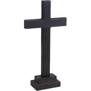 GOMAKERER 1 Pc Wood Crafted Cross, Black Wooden Wall Cross with Stand, Hanging or Standing Cross Decoration Religion Wall-Mounted Cross for Home Desktop Decoration