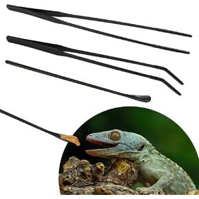 3 Pcs Stainless Steel Reptile Feeding Tool Set with 2 Rubber Tipped Tongs and 1 Crested Gecko Feeding Spoon, Crested Gecko Tank Accessories for Geckos, Lizards, Bearded Dragons, and Small Animals