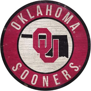 Oklahoma Sooners Sign Wood 12 Inch Round State Design