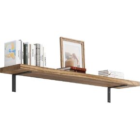 Wallniture Cervo 60" Long x 11.25 in deep Floating Shelves for Wall, Living Room Book Shelf for Wall, Wall Shelves, Wall Shelf for Kitchen, Heavy Duty Brackets, 1.5 inch Thick, Burnt
