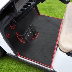 EZGO TXT Golf Cart Full Coverage Floor Liner Mat, fits EZGO TXT (1994+), Valor(1994+), Express S4(2012-2020), Cushman Workhorse, EX1(2020),Durable Anti-Slip Rubber, Black Trim/Red Trim