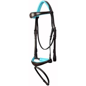 Padded Fancy Stitch Anatomic Classic Leather Show Horse Bridle with Rubber Reins