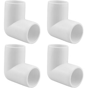 SDTC Tech 4-Pack 1/2 Inch 90 Degree Right Angle PVC Fitting Elbow Furniture Grade Pipe Connector for DIY PVC Shelf Garden Support Structure Storage Frame, White