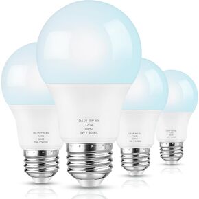 A19 LED Light Bulbs Dimmable, 60W Equivalent LED Bulbs, 5000K Daylight White, E26 Standard Base, 900LM, 9W Bright White LED Bulb, 4-Pack