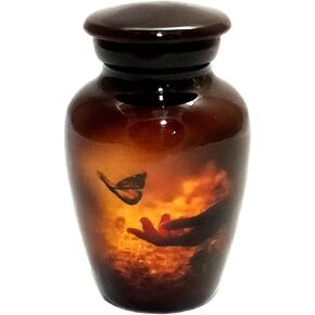 Keepsake Urn – Beautiful Brown Butterfly Keepsake for Human Ashes with Velvet Box & Velvet Bag-Mini Keepsake Urn - Affordable Keepsake Urn (3 cu.in)
