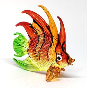 ZOOCRAFT Aquarium Thai Craft Collectible Mini Hand Blown Glass Fish Figurine Decor Red