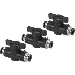 PATIKIL 1/4" Pneumatic Ball Valve, 3 Pcs Push to Connect Fittings Quick Connect Tube Fittings Air Flow Control Valve for Pneumatic Systems Automation Manufacturing, Black