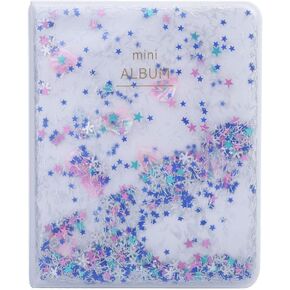 Mini Photo Album, Quicksand Beads 64 Pockets 3 Inch Mini Photo Book Album for Camera Photos(Blue)