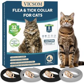 4 Pack Flea Collar for Cats, Cat Flea and Tick Collar 32 Months Cat Flea and Tick Treatment Collars, Waterproof Adjustable Cats Kitten Flea Collar, Tick and Flea Prevention Collar for Cat, Black