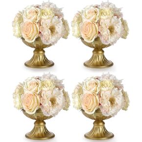 Suwimut 4 Pieces Mini Metal Urn Planter Gold Flower Vase for Centerpieces Wedding Party Decoration, 4.72 Inch Tall Trumpet Vase Flower Holder for Birthday Anniversary Ceremony