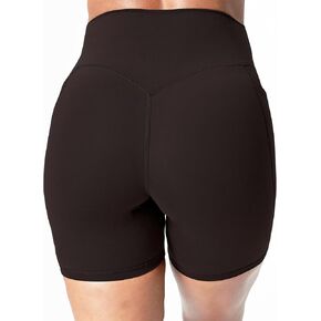 Tummy Control Biker Shorts with Pockets for Women,V Back,No Front Seam,Hidden Scrunch 6 Inch Plus Size