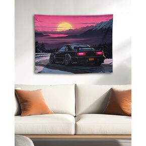 QEOPGNE Large Wall Tapestry Jdm Anime Sunset Japanese Car S13 Wall Tapestry for Bedroom Living Room Wall Art Aesthetic Decor Tapestries 30"x40"