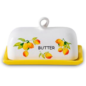 Lemon Butter Dish With Lid For Countertop Yellow Ceramic Butter Dish Large Butter Dish With Cover Butter Tray Painted Butter Holder Le Creuset Butter Dish