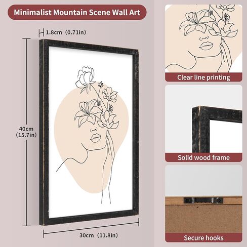 مجموعة من 3 لوحات فنية جدارية تجريدية للسيدات مؤطرة، ديكور جداري بخط أنثوي بسيط، فن جداري حديث جمالي بإطار خشبي لغرفة النوم وغرفة المعيشة (أسود) in Kuwait