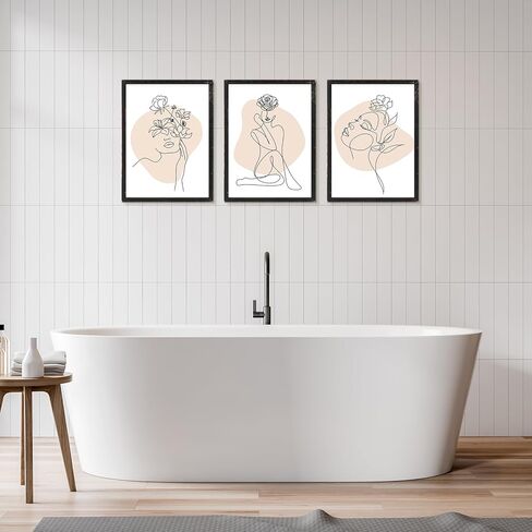 مجموعة من 3 لوحات فنية جدارية تجريدية للسيدات مؤطرة، ديكور جداري بخط أنثوي بسيط، فن جداري حديث جمالي بإطار خشبي لغرفة النوم وغرفة المعيشة (أسود) in Kuwait