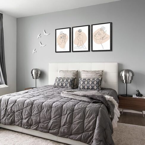 مجموعة من 3 لوحات فنية جدارية تجريدية للسيدات مؤطرة، ديكور جداري بخط أنثوي بسيط، فن جداري حديث جمالي بإطار خشبي لغرفة النوم وغرفة المعيشة (أسود) in Kuwait
