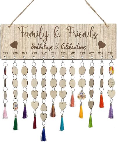 WEMIABL15.7 * 4.7 in DIY Special Dates Board Handmade Wood Family Friends Decor with 100 Wooden Circle Heart Tags Birthday Anniversary Reminder Sign Pendant Craft Board Wood Calendars Wall Decor in Saudi Arabia