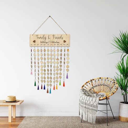 WEMIABL15.7 * 4.7 in DIY Special Dates Board Handmade Wood Family Friends Decor with 100 Wooden Circle Heart Tags Birthday Anniversary Reminder Sign Pendant Craft Board Wood Calendars Wall Decor in Saudi Arabia