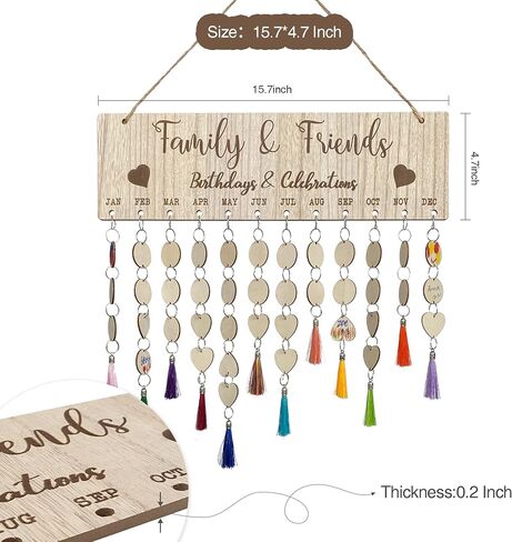 WEMIABL15.7 * 4.7 in DIY Special Dates Board Handmade Wood Family Friends Decor with 100 Wooden Circle Heart Tags Birthday Anniversary Reminder Sign Pendant Craft Board Wood Calendars Wall Decor in Saudi Arabia