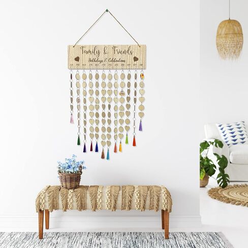 WEMIABL15.7 * 4.7 in DIY Special Dates Board Handmade Wood Family Friends Decor with 100 Wooden Circle Heart Tags Birthday Anniversary Reminder Sign Pendant Craft Board Wood Calendars Wall Decor in Saudi Arabia
