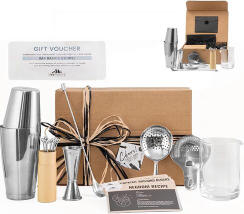 مجموعة التحريك المميزة المكونة من 10 قطع من A Bar - مجموعة زجاج خلط الكوكتيل - طقم بار المنزل المتحرك - طقم قديم الطراز مع زجاج خلط الكوكتيل الكريستالي - رائع للمارتيني ومانهاتن والمزيد in Kuwait