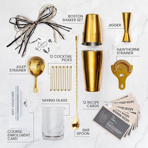 مجموعة التحريك المميزة المكونة من 10 قطع من A Bar - مجموعة زجاج خلط الكوكتيل - طقم بار المنزل المتحرك - طقم قديم الطراز مع زجاج خلط الكوكتيل الكريستالي - رائع للمارتيني ومانهاتن والمزيد in Kuwait