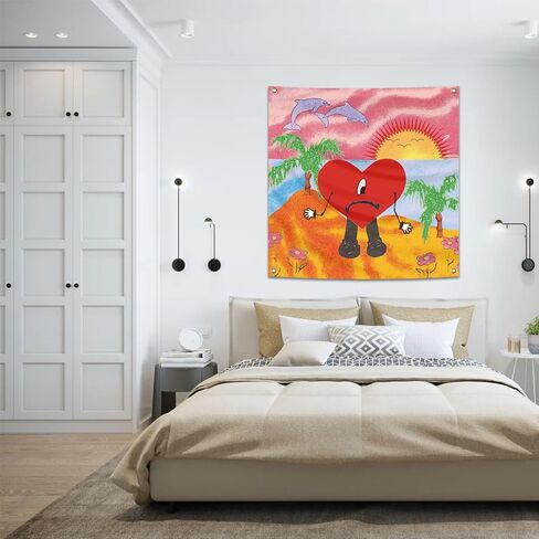Generic Bad Singer Bunny Music Tapestry ديكور جمالي متين لرجل الكهف نسيج جداري مع 4 حلقات نحاسية علم 3 × 3 أقدام مناسب للتزيين الداخلي للمسكن الجامعي in Saudi Arabia