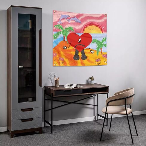 Generic Bad Singer Bunny Music Tapestry ديكور جمالي متين لرجل الكهف نسيج جداري مع 4 حلقات نحاسية علم 3 × 3 أقدام مناسب للتزيين الداخلي للمسكن الجامعي in Saudi Arabia