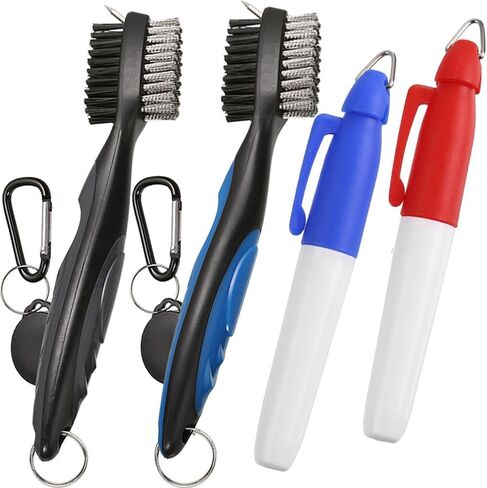 2PCS Golf Club Brush Groove Cleaner with 2 Ft Retractable Zip-line and Aluminum Carabiner Cleaning Tools in Kuwait