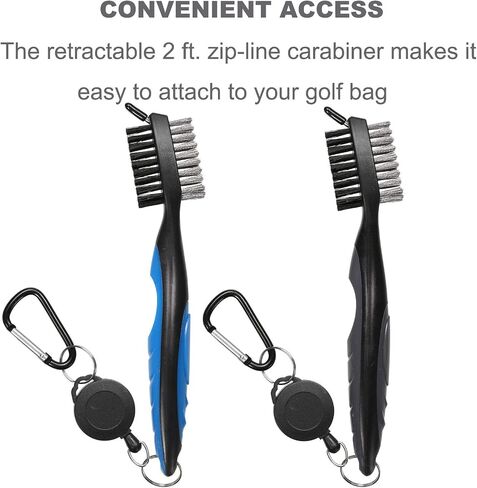2PCS Golf Club Brush Groove Cleaner with 2 Ft Retractable Zip-line and Aluminum Carabiner Cleaning Tools in Kuwait