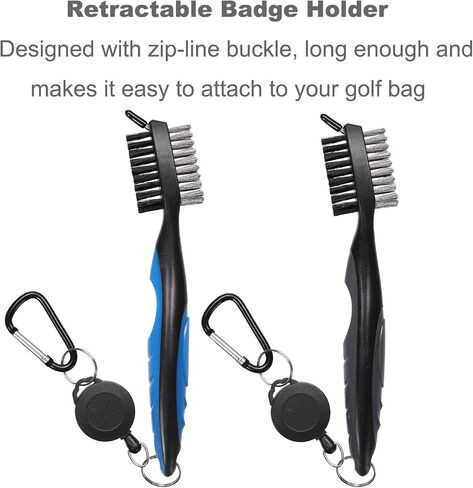 2PCS Golf Club Brush Groove Cleaner with 2 Ft Retractable Zip-line and Aluminum Carabiner Cleaning Tools in Kuwait