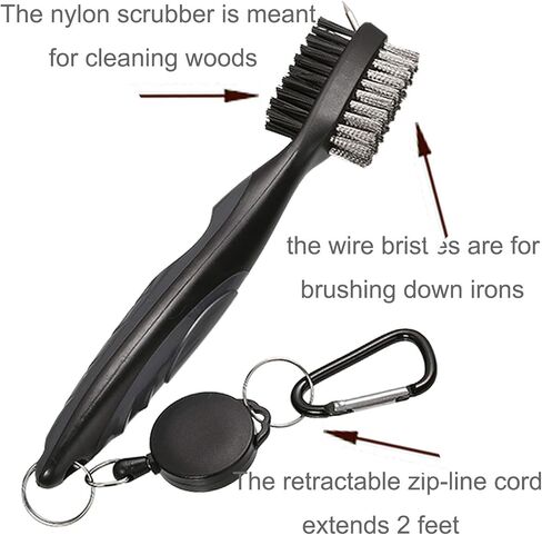 2PCS Golf Club Brush Groove Cleaner with 2 Ft Retractable Zip-line and Aluminum Carabiner Cleaning Tools in Kuwait
