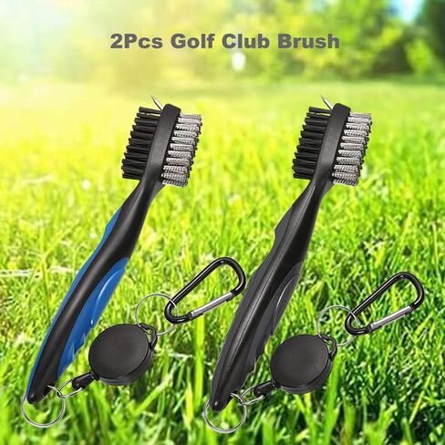 2PCS Golf Club Brush Groove Cleaner with 2 Ft Retractable Zip-line and Aluminum Carabiner Cleaning Tools in Kuwait