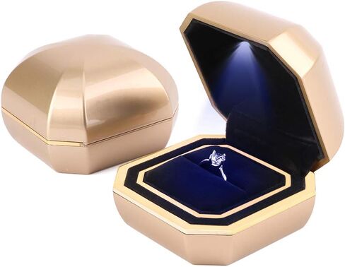 iSuperb Ring Box with LED Light Engagement Ring Boxes Jewelry Gift Box Ring Case Organizer for Proposal Wedding Valentine's Day Anniversary Christmas (Light Gold) in Saudi Arabia