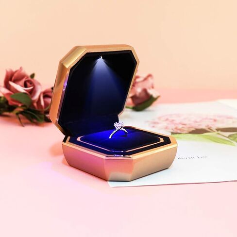 iSuperb Ring Box with LED Light Engagement Ring Boxes Jewelry Gift Box Ring Case Organizer for Proposal Wedding Valentine's Day Anniversary Christmas (Light Gold) in Saudi Arabia