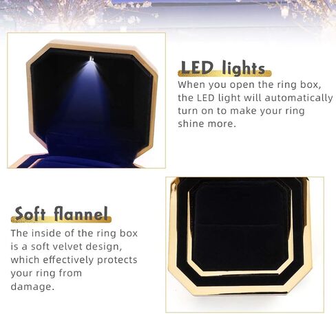 iSuperb Ring Box with LED Light Engagement Ring Boxes Jewelry Gift Box Ring Case Organizer for Proposal Wedding Valentine's Day Anniversary Christmas (Light Gold) in Saudi Arabia
