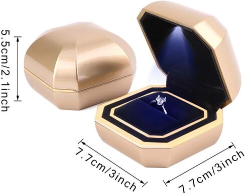 iSuperb Ring Box with LED Light Engagement Ring Boxes Jewelry Gift Box Ring Case Organizer for Proposal Wedding Valentine's Day Anniversary Christmas (Light Gold) in Saudi Arabia