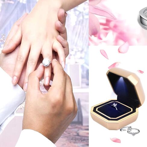 iSuperb Ring Box with LED Light Engagement Ring Boxes Jewelry Gift Box Ring Case Organizer for Proposal Wedding Valentine's Day Anniversary Christmas (Light Gold) in Saudi Arabia