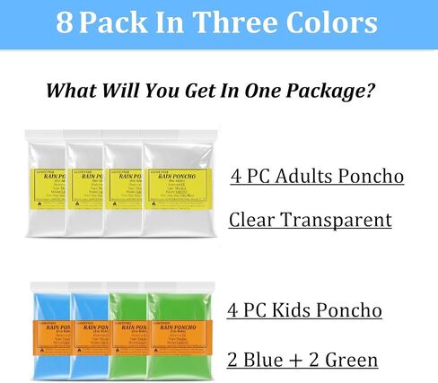 Rain Ponchos for Adults, Kids & Family - 4, 8, 9 & 16 Pack Options - Extra Thick, Tear-Resistant with Hood in Saudi Arabia